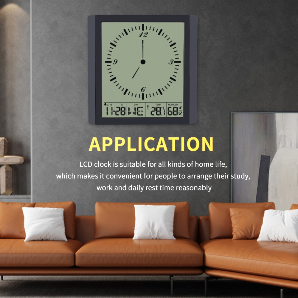 TS-8675 Multifunctional Digital Wall Clock Large Screen Display Temperature Humidity Meter Alarm Clock