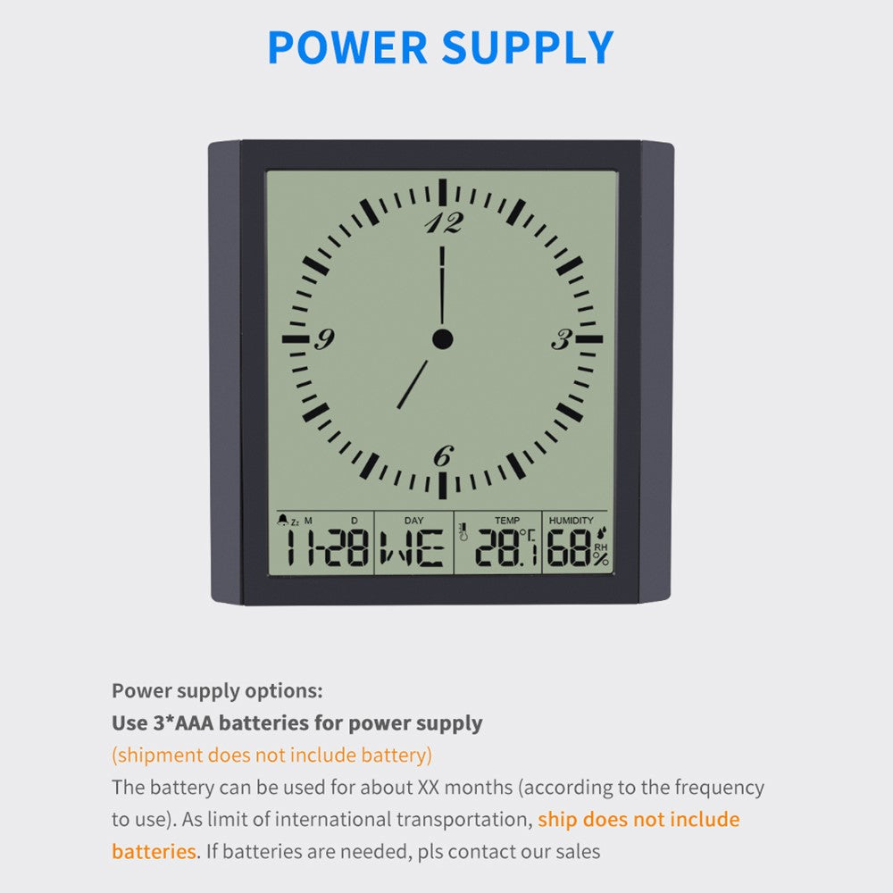 TS-8675 Multifunctional Digital Wall Clock Large Screen Display Temperature Humidity Meter Alarm Clock