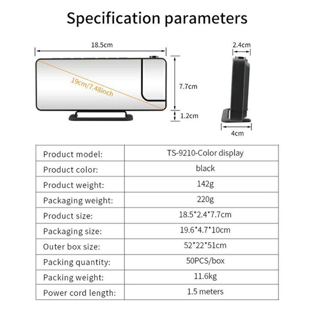 TS-9210 RGB Mirror Projection Clock Large Screen Digital Alarm Clock Desktop Electronic Clock