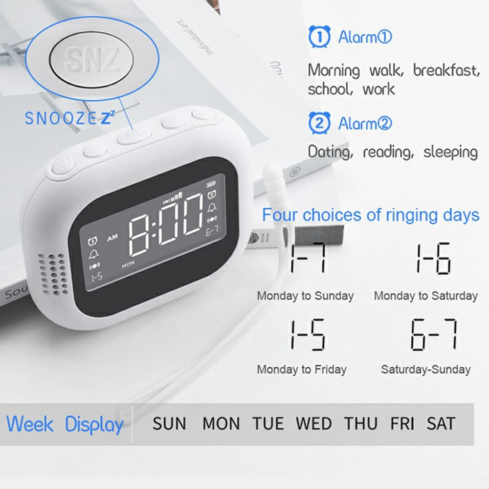 TS-BC700F Multifunction Vibrating Alarm Clock Portable FM Radio for Deaf Elderly Heavy Sleepers