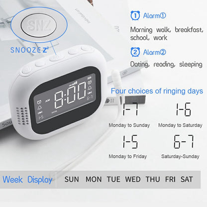 TS-BC700F Multifunction Vibrating Alarm Clock Portable FM Radio for Deaf Elderly Heavy Sleepers