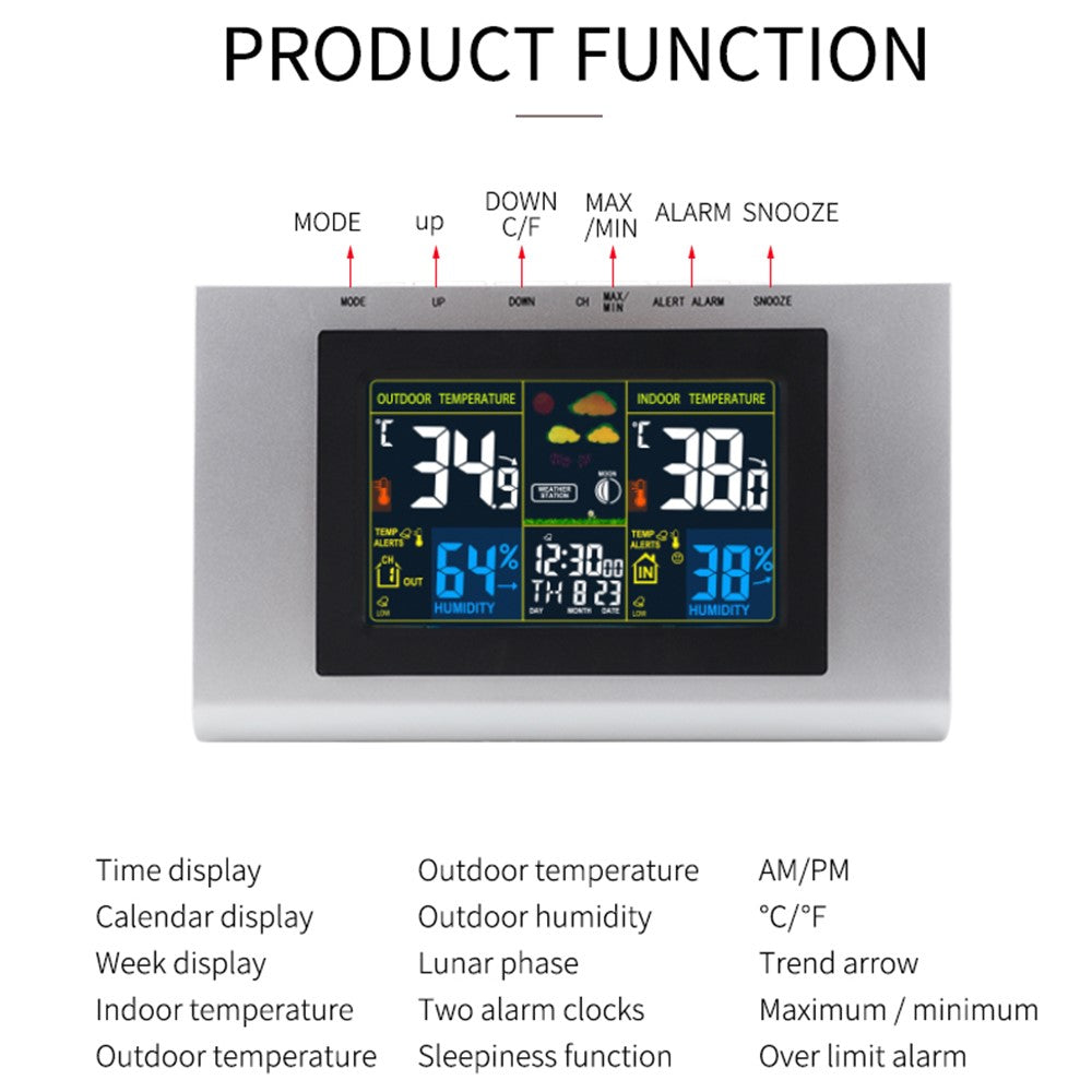 TS-H127G Multifunction Wireless Weather Station Color Display Alarm Clock Digital Thermometer Hygrometer