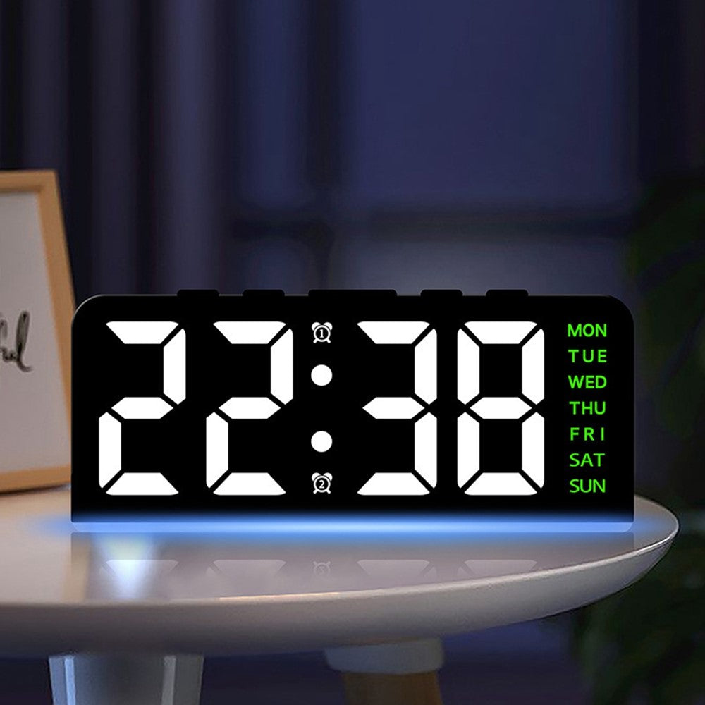 GH8033 LED Digital Clock Date Temperature Display Ambient Light Dual Alarm Smart Desktop Clock