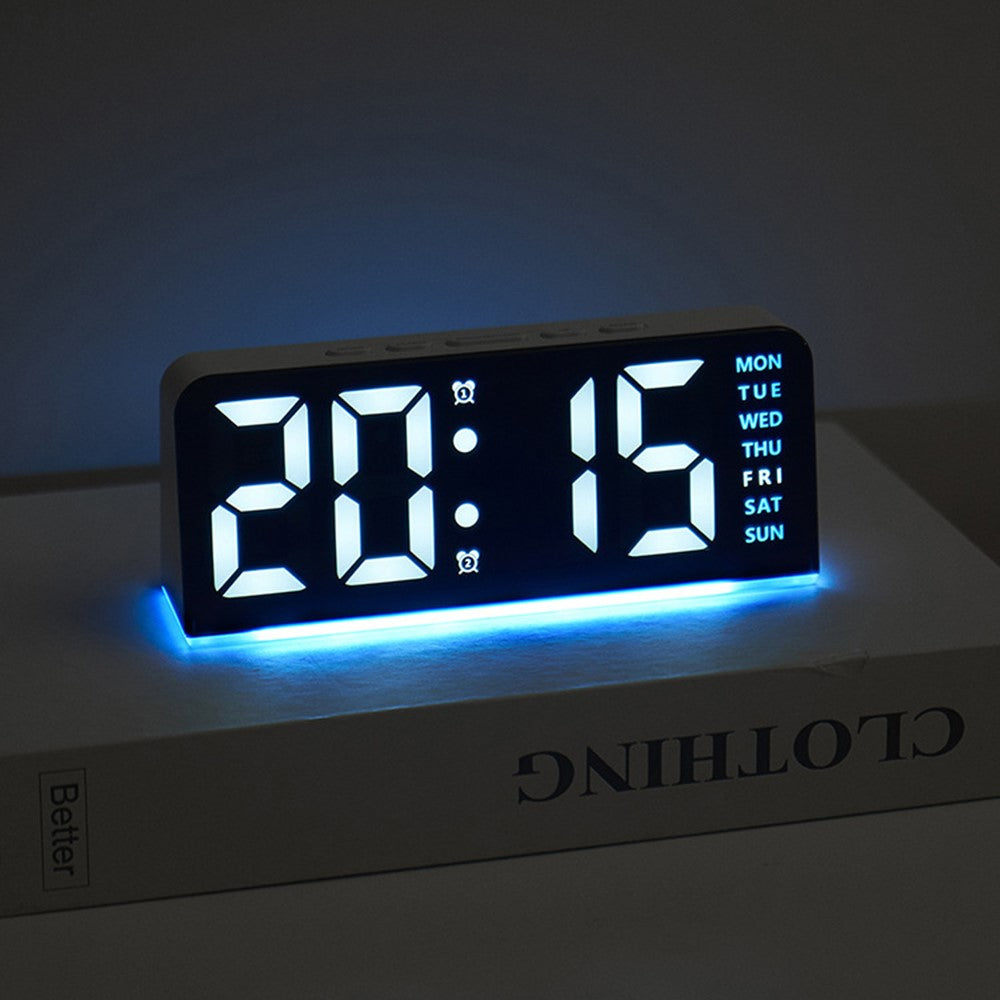 GH8033 LED Digital Clock Date Temperature Display Ambient Light Dual Alarm Smart Desktop Clock