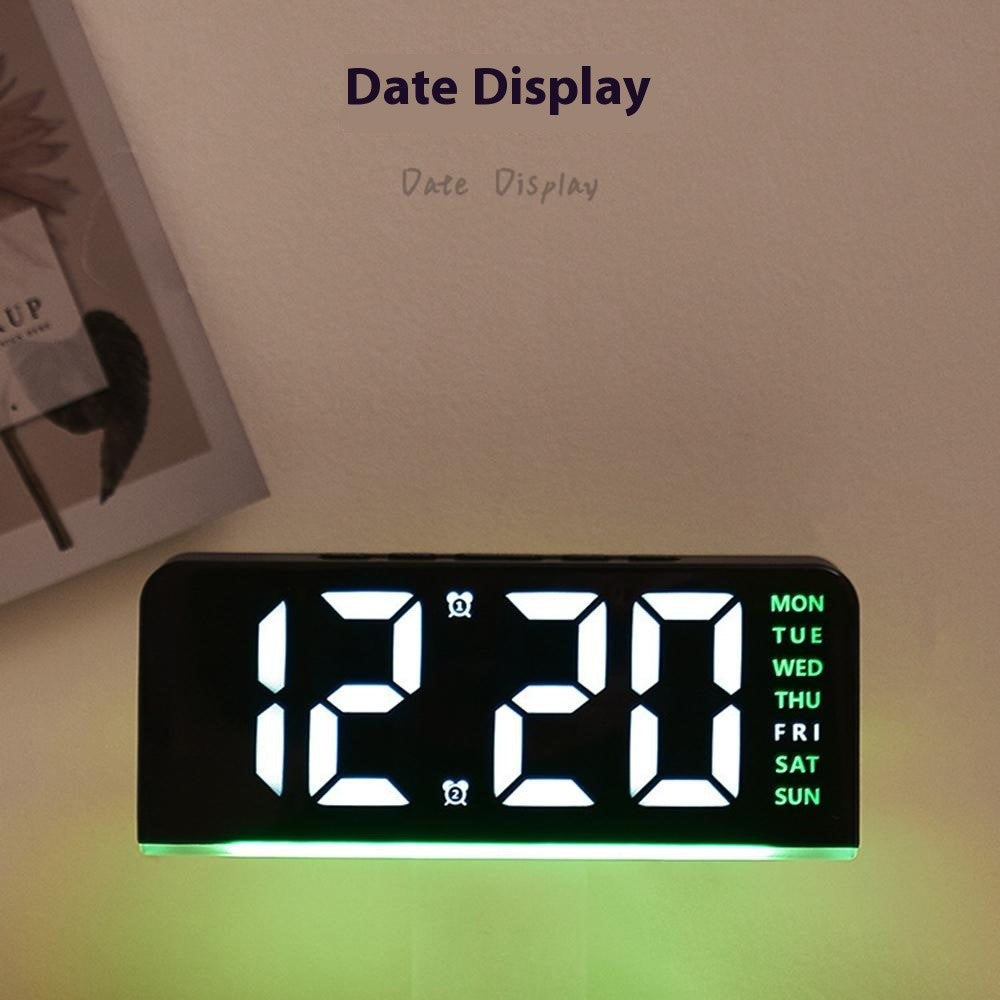 GH8033 LED Digital Clock Date Temperature Display Ambient Light Dual Alarm Smart Desktop Clock