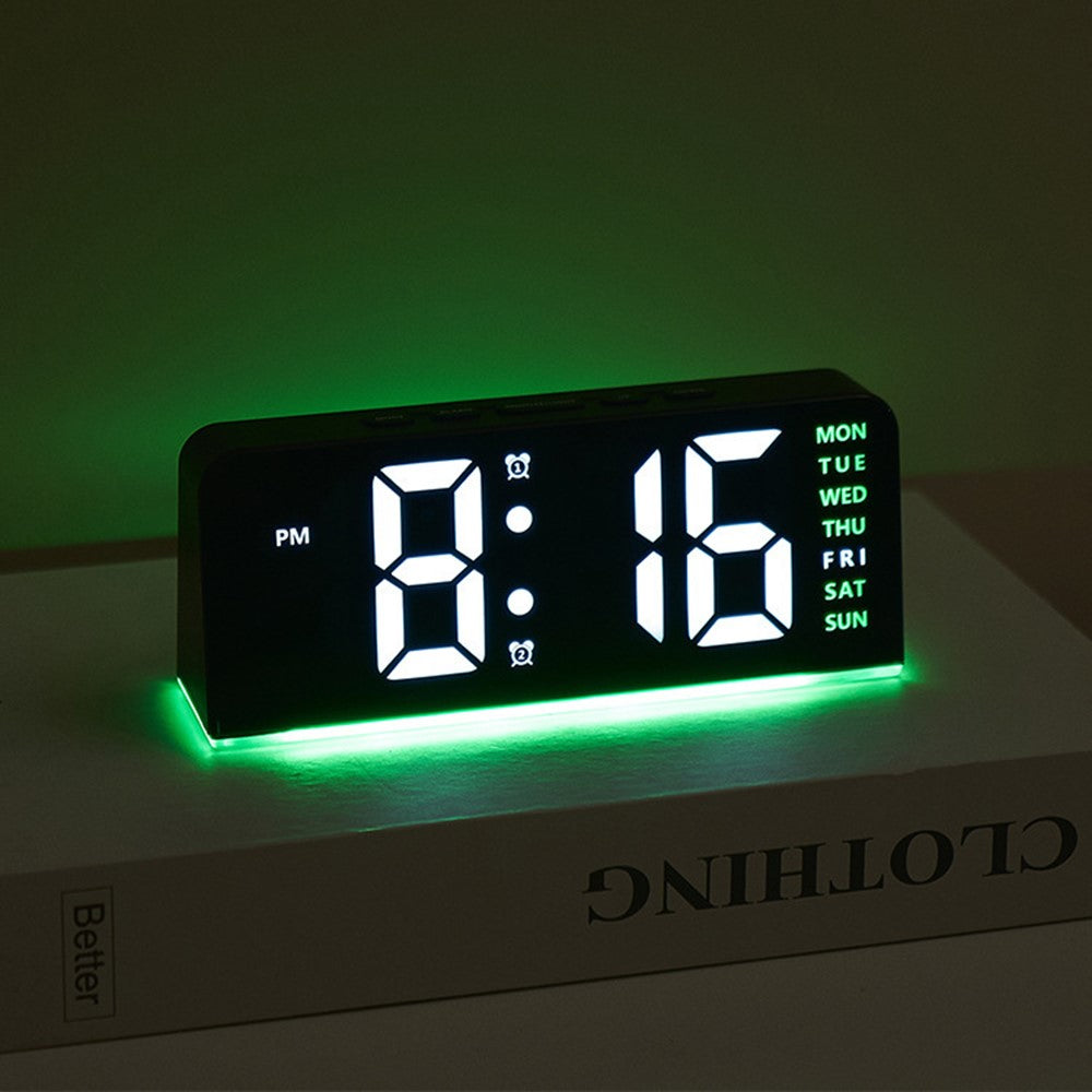 GH8033 LED Digital Clock Date Temperature Display Ambient Light Dual Alarm Smart Desktop Clock