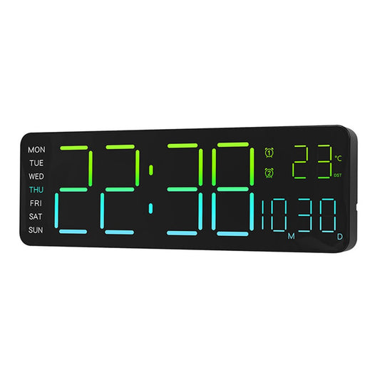 6678R Minimalist RGB Night Light Wall Clock Multi-Function Time Temperature Date Digital Display Clock