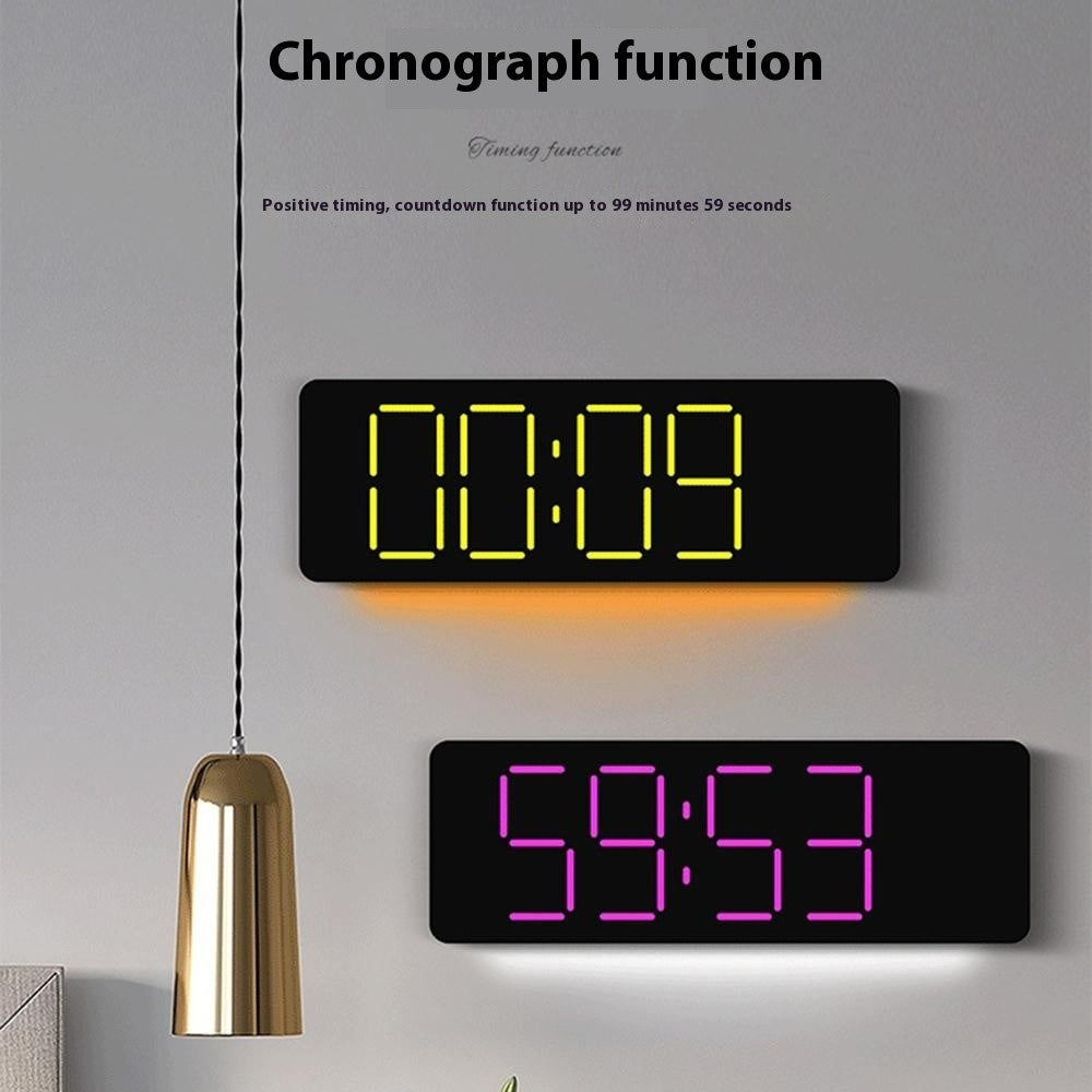 6678R Minimalist RGB Night Light Wall Clock Multi-Function Time Temperature Date Digital Display Clock