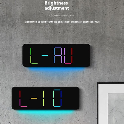 6678R Minimalist RGB Night Light Wall Clock Multi-Function Time Temperature Date Digital Display Clock