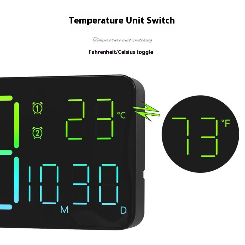 6678R Minimalist RGB Night Light Wall Clock Multi-Function Time Temperature Date Digital Display Clock