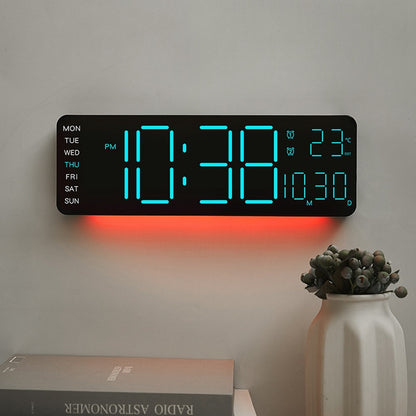6678R Minimalist RGB Night Light Wall Clock Multi-Function Time Temperature Date Digital Display Clock