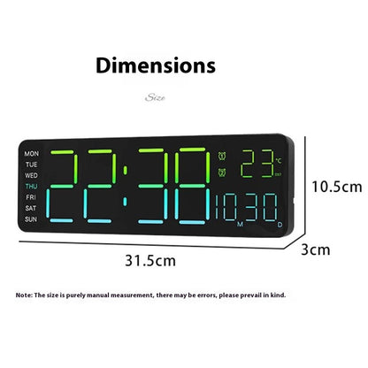 6678R Minimalist RGB Night Light Wall Clock Multi-Function Time Temperature Date Digital Display Clock