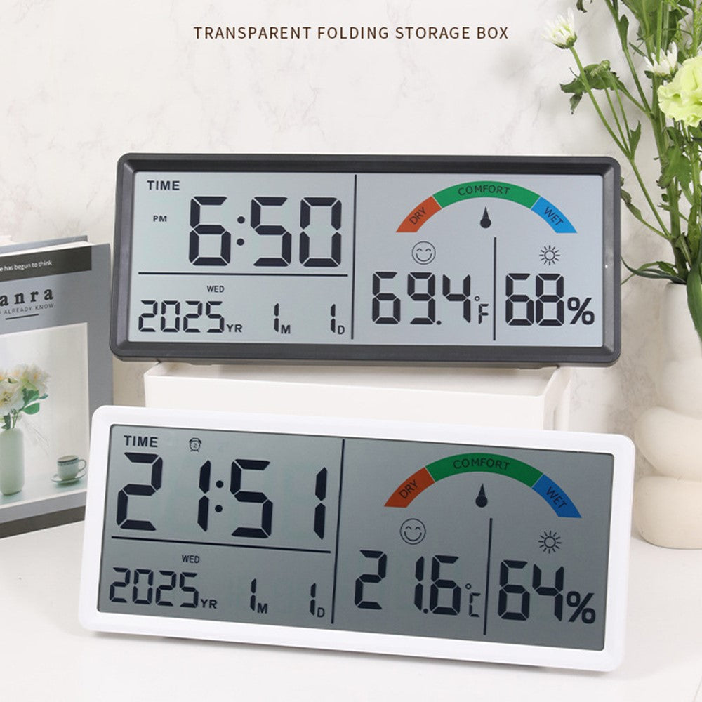 9554 LCD Digital Wall Clock Temperature Humidity Display Multi-Function Large Screen Clock