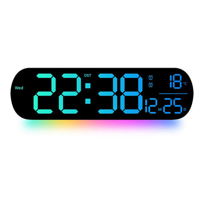 6651R RGB LED Digital Wall Clock Living Room Large Display Week Date Temperature Alarm Clock