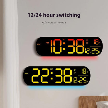 6651R RGB LED Digital Wall Clock Living Room Large Display Week Date Temperature Alarm Clock
