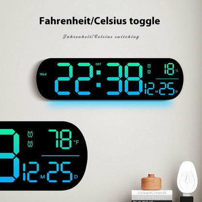 6651R RGB LED Digital Wall Clock Living Room Large Display Week Date Temperature Alarm Clock