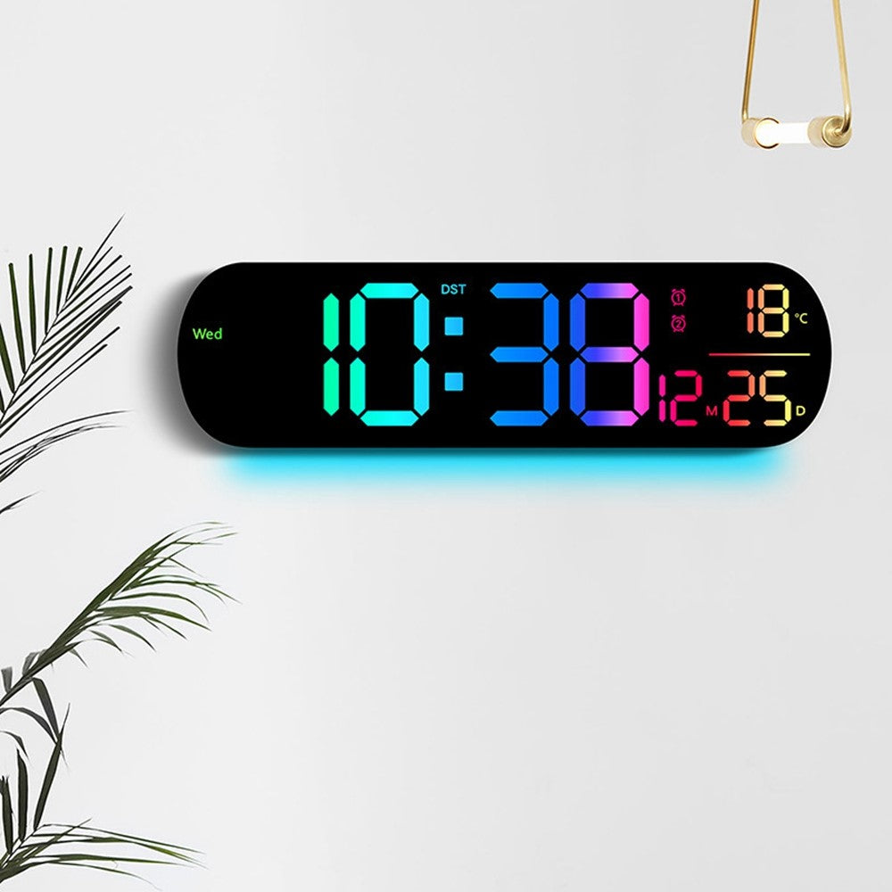 6651R RGB LED Digital Wall Clock Living Room Large Display Week Date Temperature Alarm Clock
