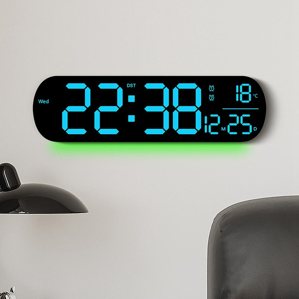 6651R RGB LED Digital Wall Clock Living Room Large Display Week Date Temperature Alarm Clock