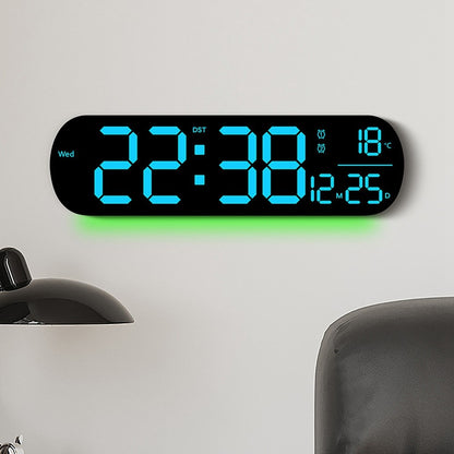 6651R RGB LED Digital Wall Clock Living Room Large Display Week Date Temperature Alarm Clock