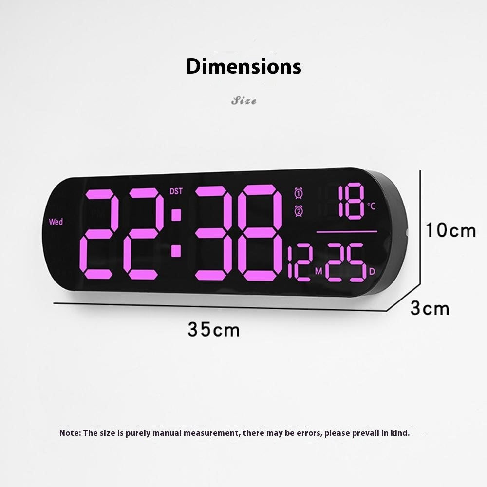 6651R RGB LED Digital Wall Clock Living Room Large Display Week Date Temperature Alarm Clock