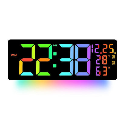 6669RGB LED RGB Color Changing Wall Clock Living Room Week Time Temperature Date Display Alarm Clock