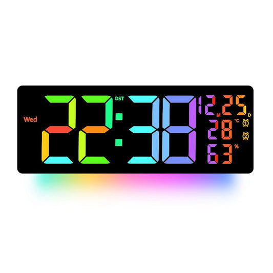 6669RGB LED RGB Color Changing Wall Clock Living Room Week Time Temperature Date Display Alarm Clock