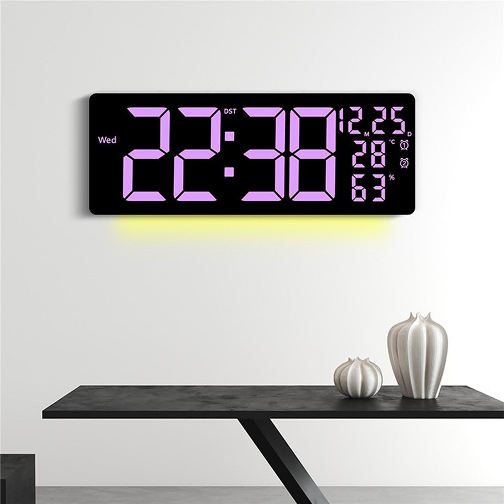 6669RGB LED RGB Color Changing Wall Clock Living Room Week Time Temperature Date Display Alarm Clock
