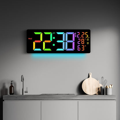 6669RGB LED RGB Color Changing Wall Clock Living Room Week Time Temperature Date Display Alarm Clock