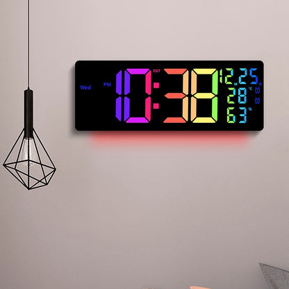 6669RGB LED RGB Color Changing Wall Clock Living Room Week Time Temperature Date Display Alarm Clock
