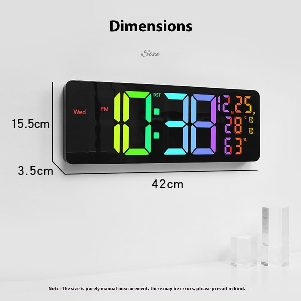 6669RGB LED RGB Color Changing Wall Clock Living Room Week Time Temperature Date Display Alarm Clock