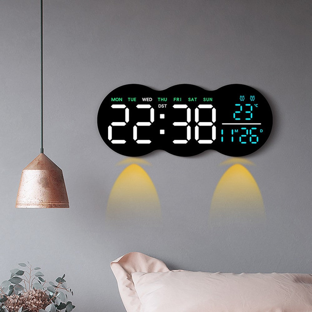 2808 Digital LED Wall Clock Living Room Multi-Function Temperature Date Display Alarm Clock with Light