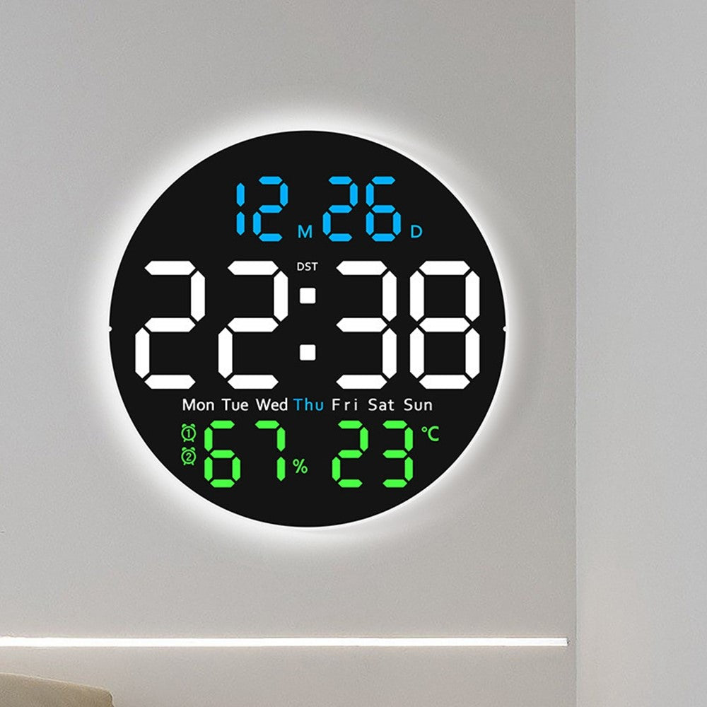 6672 Multifunctional Wall Clock Night Light Temperature Humidity Display Silent Electronic Clock