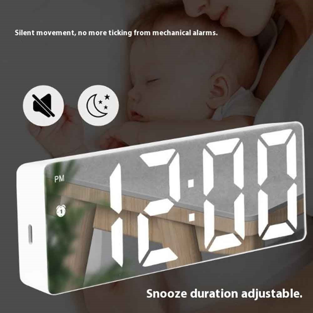 LED Digital Alarm Clock for Students Mirror Surface Desktop Clock with Voice Control Function
