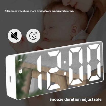 LED Digital Alarm Clock for Students Mirror Surface Desktop Clock with Voice Control Function