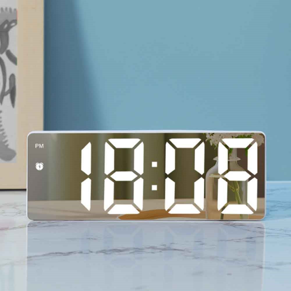 LED Digital Alarm Clock for Students Mirror Surface Desktop Clock with Voice Control Function