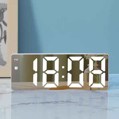 LED Digital Alarm Clock for Students Mirror Surface Desktop Clock with Voice Control Function