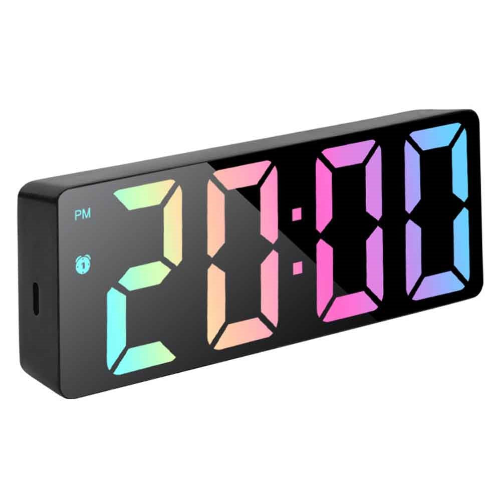 LED Digital Alarm Clock for Students Mirror Surface Desktop Clock with Voice Control Function