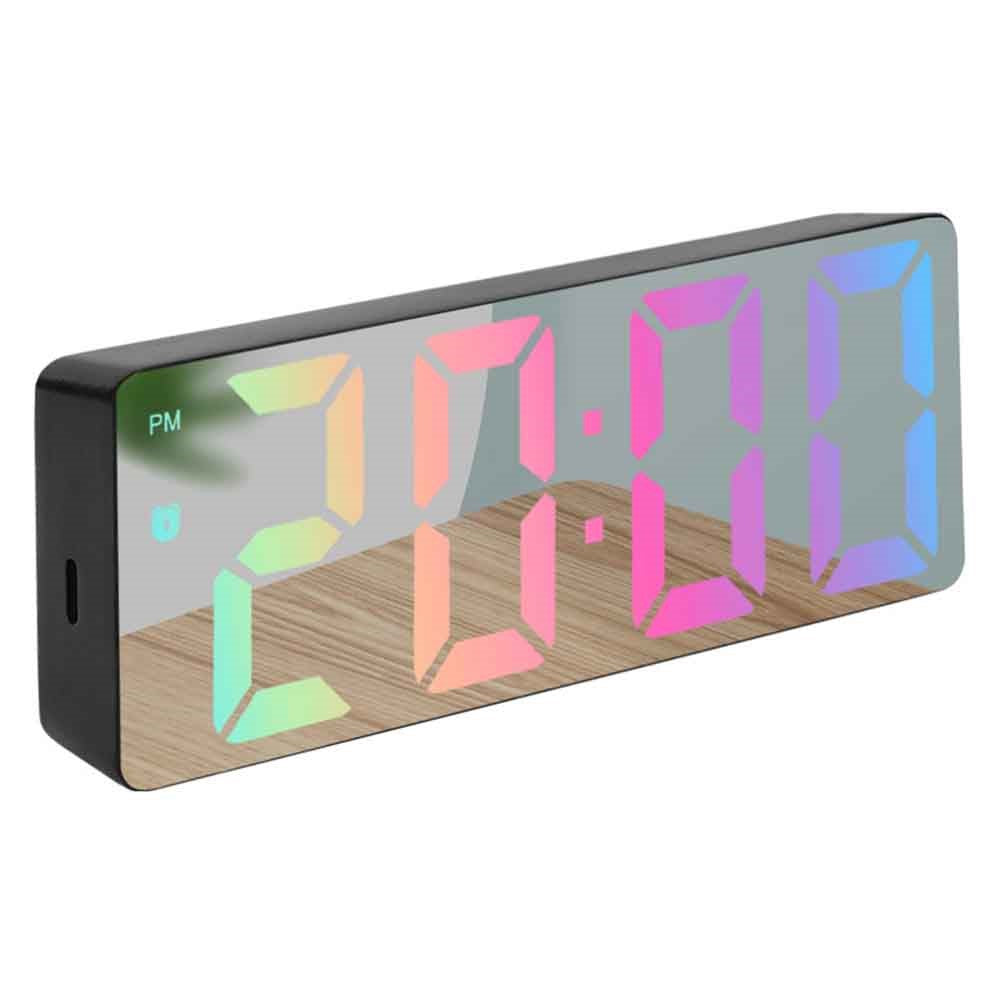 LED Digital Alarm Clock for Students Mirror Surface Desktop Clock with Voice Control Function