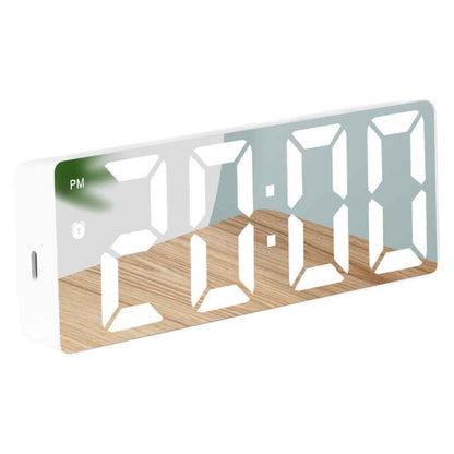 LED Digital Alarm Clock for Students Mirror Surface Desktop Clock with Voice Control Function