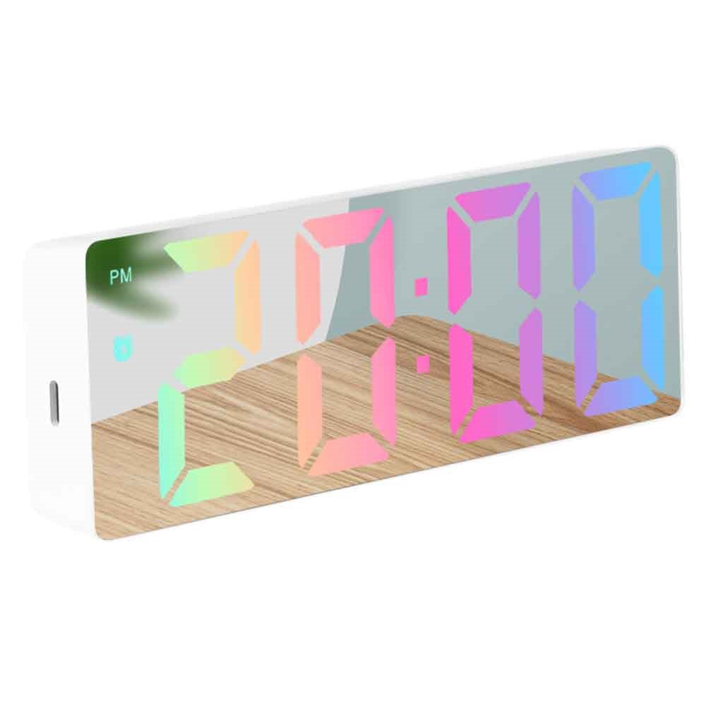LED Digital Alarm Clock for Students Mirror Surface Desktop Clock with Voice Control Function