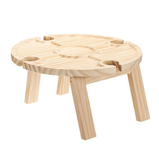 Outdoor Wine Picnic Table 30x16cm Folding Portable Wooden Snack and Cheese Tray with 4 Wine Glasses Holder