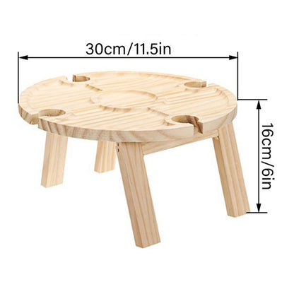 Outdoor Wine Picnic Table 30x16cm Folding Portable Wooden Snack and Cheese Tray with 4 Wine Glasses Holder