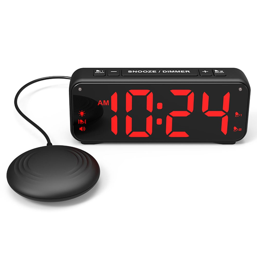 F1089 Loud Vibrating USB Alarm Clock 6.5'' LED Display Screen Bedroom Clock with Snooze Function for Students Elderly Senior Men Women