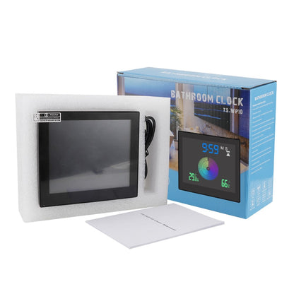 TS-WP10 Color Screen Alarm Clock Temperature Humidity Display Waterproof Bathroom Clock with Suction Cup