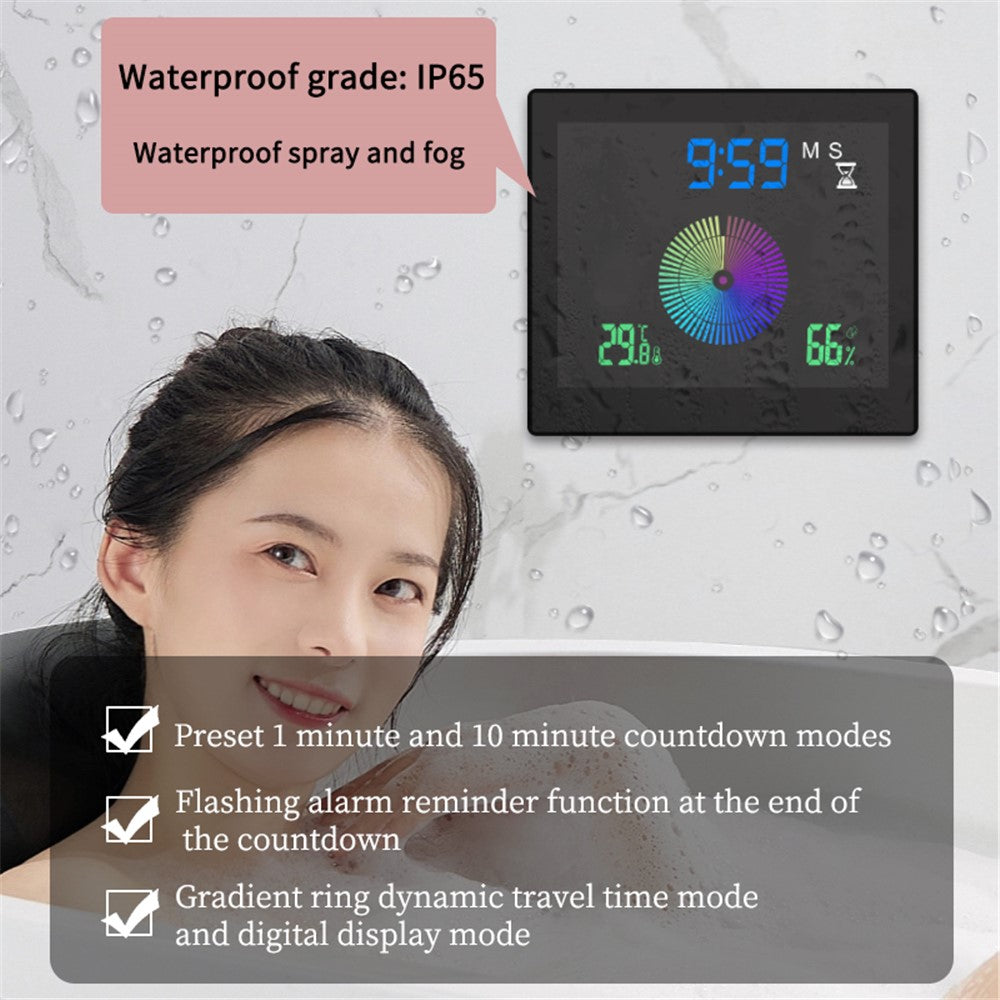 TS-WP10 Color Screen Alarm Clock Temperature Humidity Display Waterproof Bathroom Clock with Suction Cup