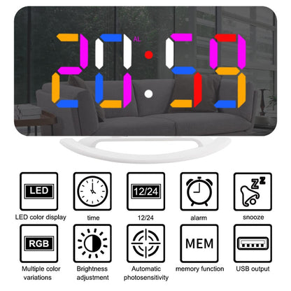 TS-8201 LED RGB Light Alarm Clock Mirror Surface Desktop Wall Hanging Clock with Dual USB Ports