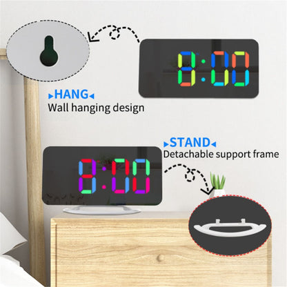 TS-8201 LED RGB Light Alarm Clock Mirror Surface Desktop Wall Hanging Clock with Dual USB Ports