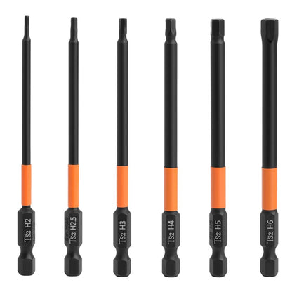 6PCS 100mm Hex Shank Screw Driver Bit Set H2, H2.5 H3 H4 H5 H6 TS2 Steel Magnetic Screwdriver Bits