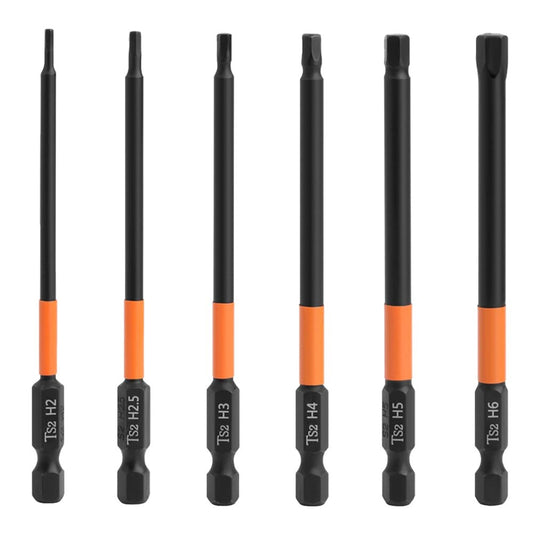 6PCS 100mm Hex Shank Screw Driver Bit Set H2, H2.5 H3 H4 H5 H6 TS2 Steel Magnetic Screwdriver Bits