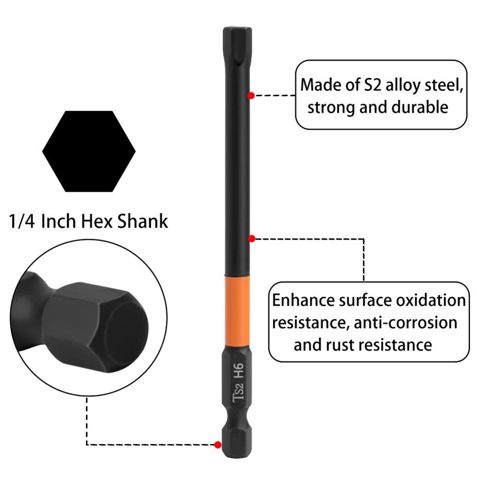 6PCS 100mm Hex Shank Screw Driver Bit Set H2, H2.5 H3 H4 H5 H6 TS2 Steel Magnetic Screwdriver Bits